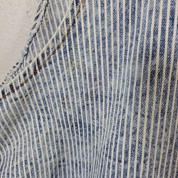 VTG 80s 90s ACID WASH Striped Denim OVERALLS JUMPER bleached mini dress SZ 9/10 - Picture 8 of 13
